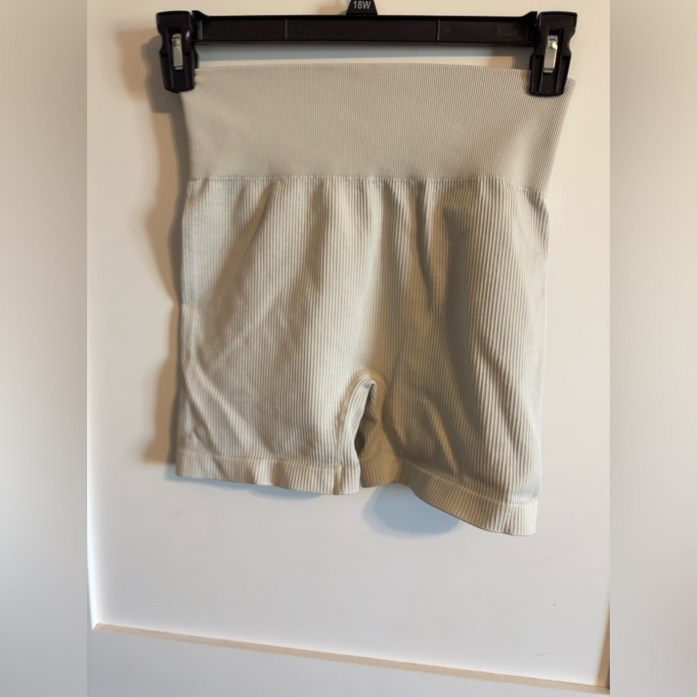 Ribbed Beige High-Waisted Shorts